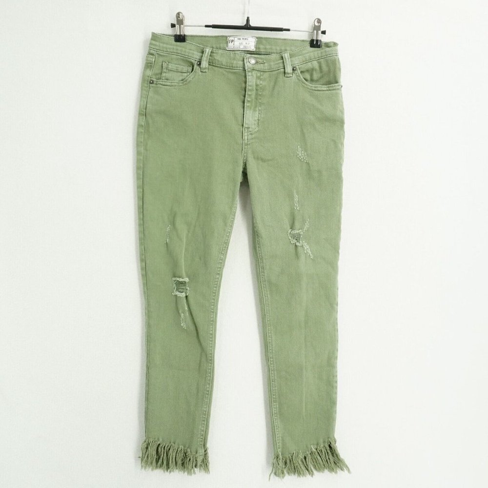 Women’s High-Rise Distressed Fringe Hem Jeans - Sage Green